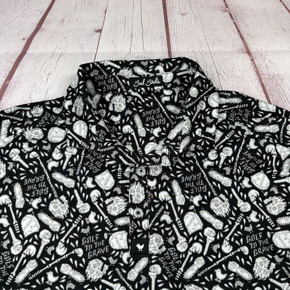 Bad Birdie Golf Polo Shirt Large Skull Grave Bones AOP Performance Stretch - Picture 3 of 10